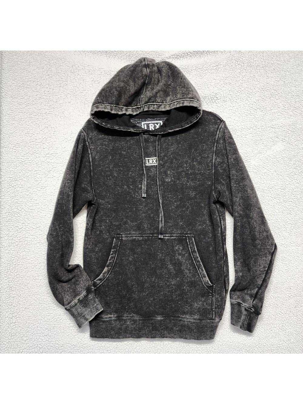 LRX Hoodie Adult XS Black Mineral Wash Pullover Relaxed Fit Fleece Lined Active